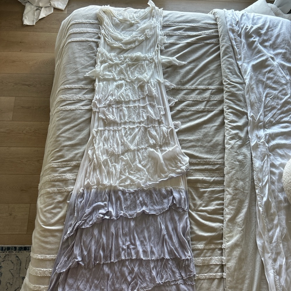 White and purple Ruffled Maxi dress